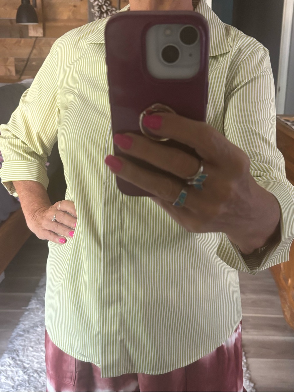 Classic Striped Button-Front Women's Top in Light Green